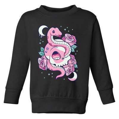 Kawaii Pastel Goth Cute Creepy Skull Serpent Snake Roses Toddler Sweatshirt