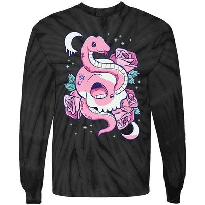 Kawaii Pastel Goth Cute Creepy Skull Serpent Snake Roses Tie-Dye Long Sleeve Shirt