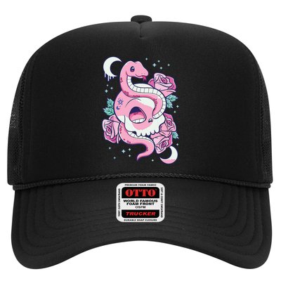 Kawaii Pastel Goth Cute Creepy Skull Serpent Snake Roses Trucker Hat