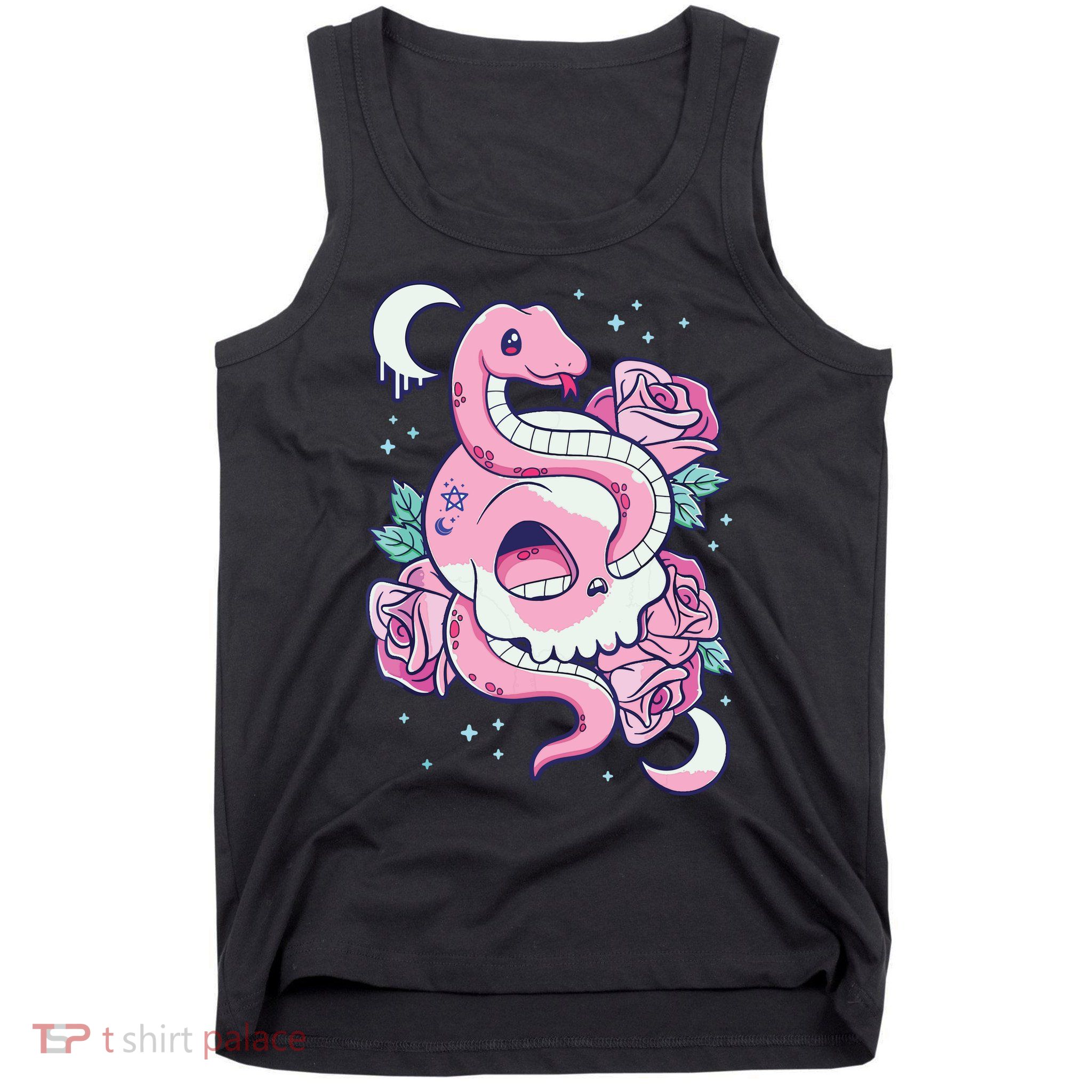 Kawaii Pastel Goth Cute Creepy Skull Serpent Snake Roses Tank Top