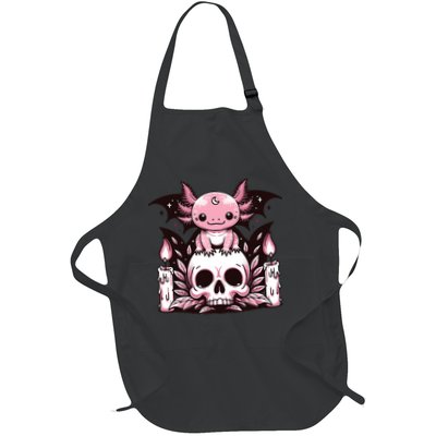 Kawaii Pastel Goth Cute Creepy Axolotl Bat Skeleton Full-Length Apron With Pockets
