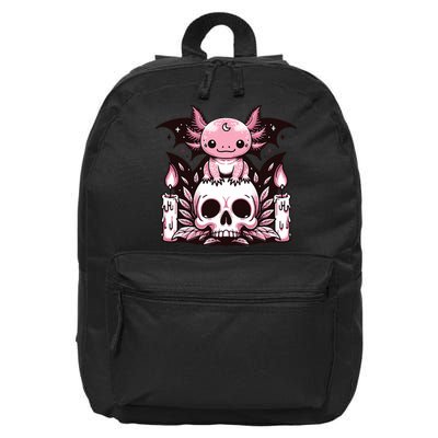 Kawaii Pastel Goth Cute Creepy Axolotl Bat Skeleton 16 in Basic Backpack