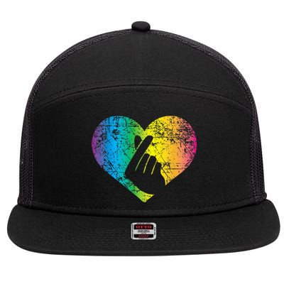 K Pop Heart Hand Symbol KPop Rainbow Korean Music Gift 7 Panel Mesh Trucker Snapback Hat