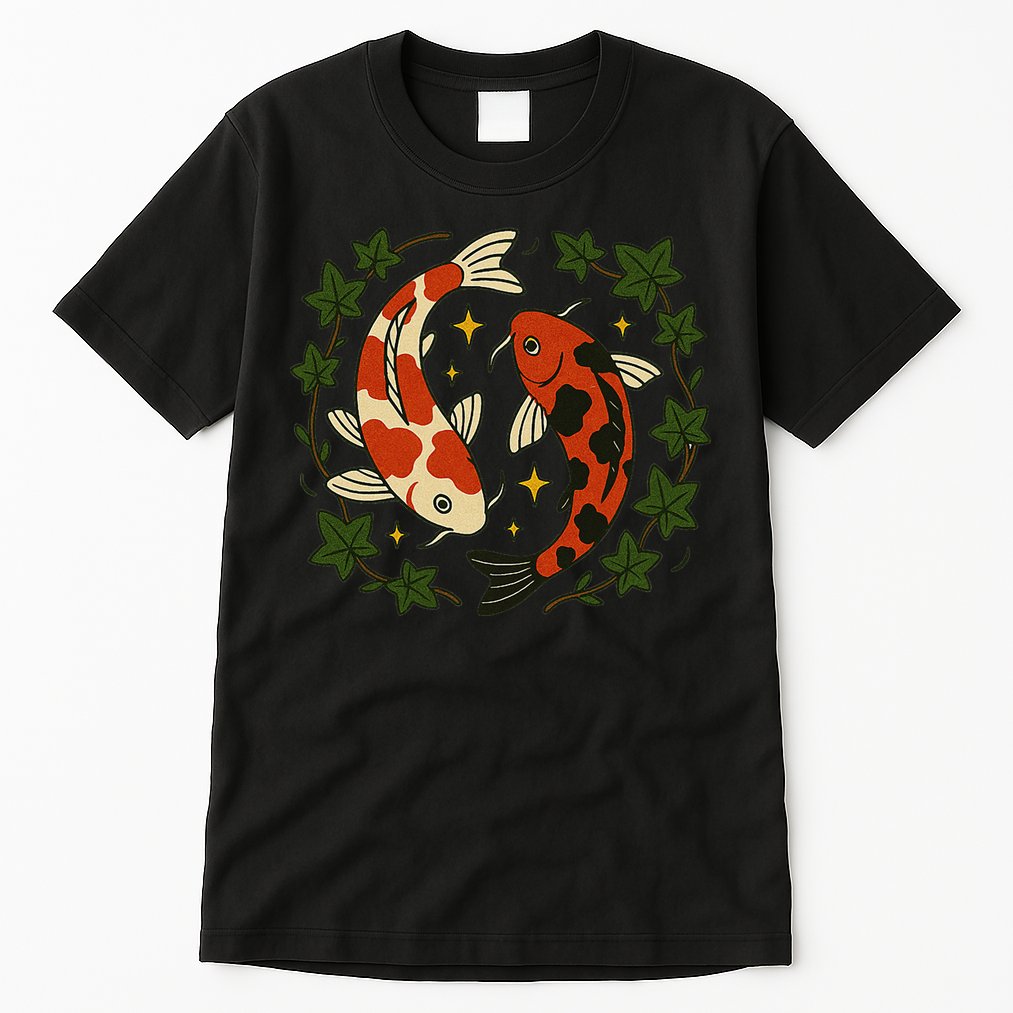 Koi Pond Illustration Koi Lovers Artwork Koi Fish Tall T-Shirt