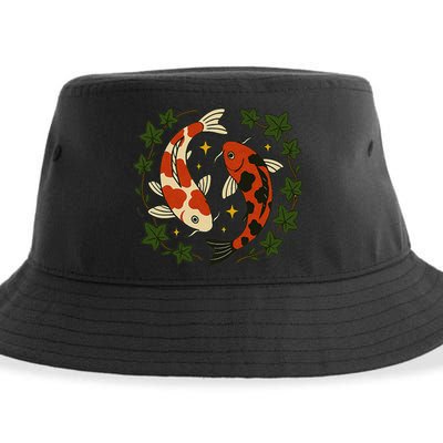Koi Pond Illustration Koi Lovers Artwork Koi Fish Sustainable Bucket Hat