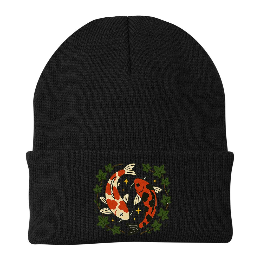 Koi Pond Illustration Koi Lovers Artwork Koi Fish Beanie