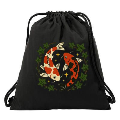 Koi Pond Illustration Koi Lovers Artwork Koi Fish Drawstring Bag