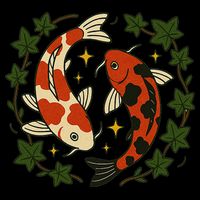 Koi Pond Illustration Koi Lovers Artwork Koi Fish Drawstring Bag