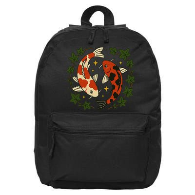 Koi Pond Illustration Koi Lovers Artwork Koi Fish 16 in Basic Backpack