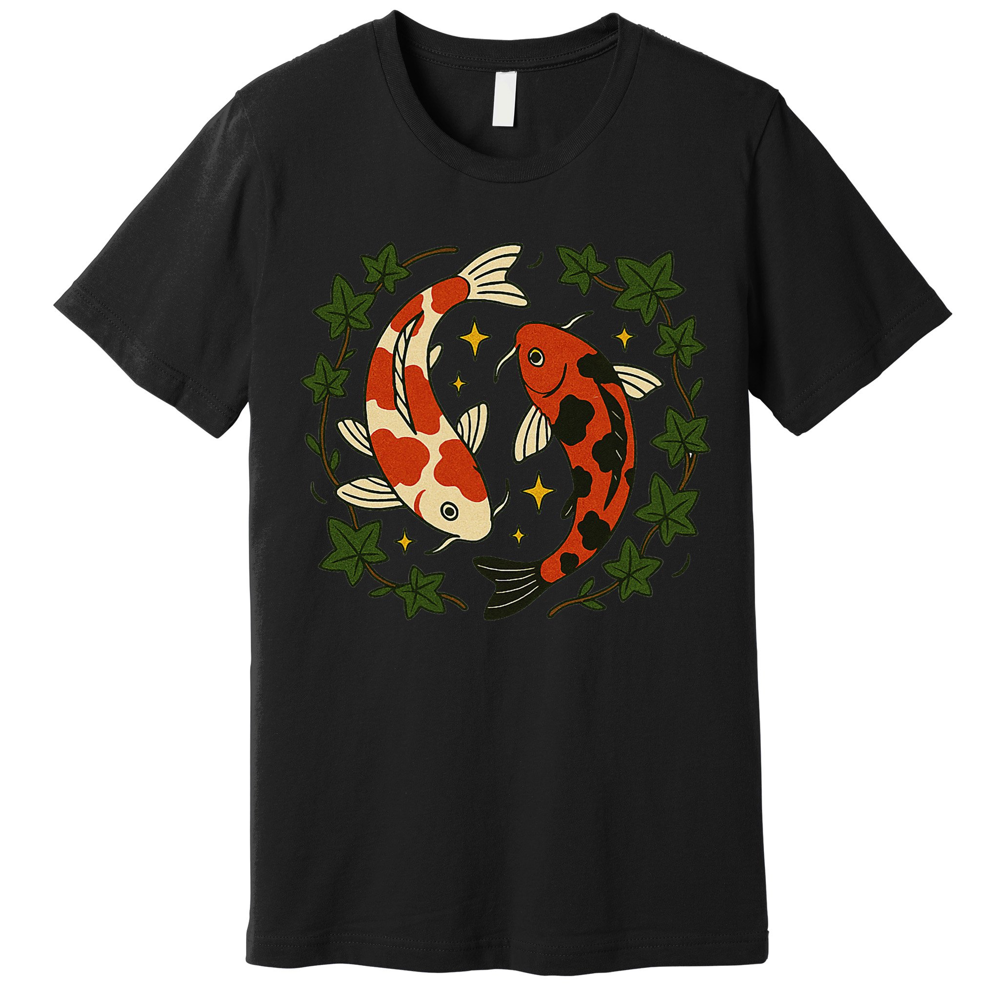 Koi Pond Illustration Koi Lovers Artwork Koi Fish Premium T-Shirt