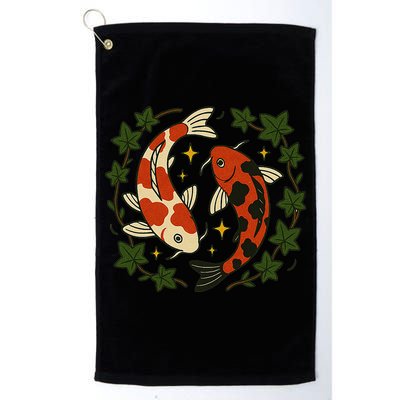 Koi Pond Illustration Koi Lovers Artwork Koi Fish Golf Towel