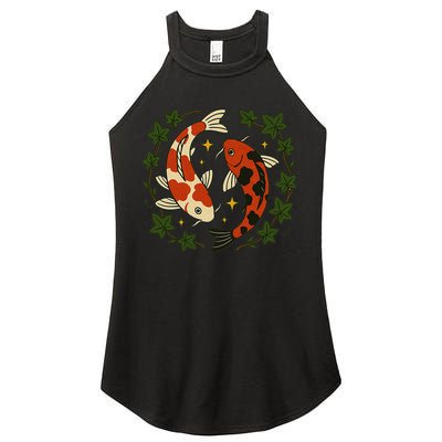 Koi Pond Illustration Koi Lovers Artwork Koi Fish Women's Perfect Tri Rocker Tank
