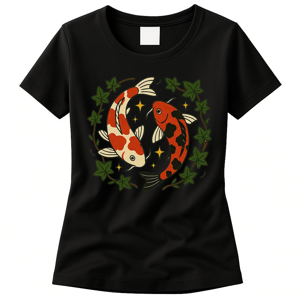 Koi Pond Illustration Koi Lovers Artwork Koi Fish Womens T-Shirt