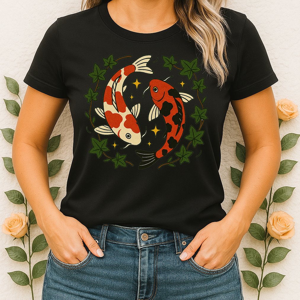 Koi Pond Illustration Koi Lovers Artwork Koi Fish Womens T-Shirt