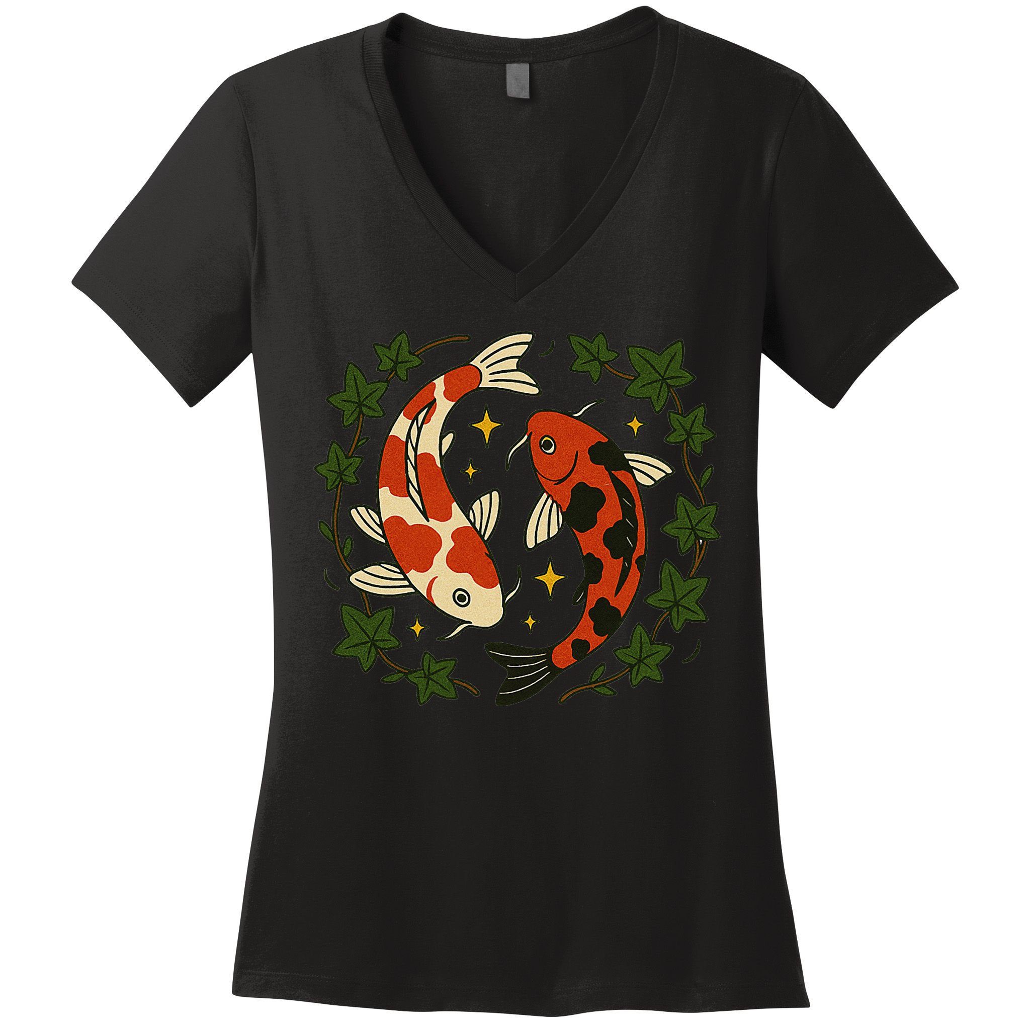 Koi Pond Illustration Koi Lovers Artwork Koi Fish Women's V-Neck T-Shirt