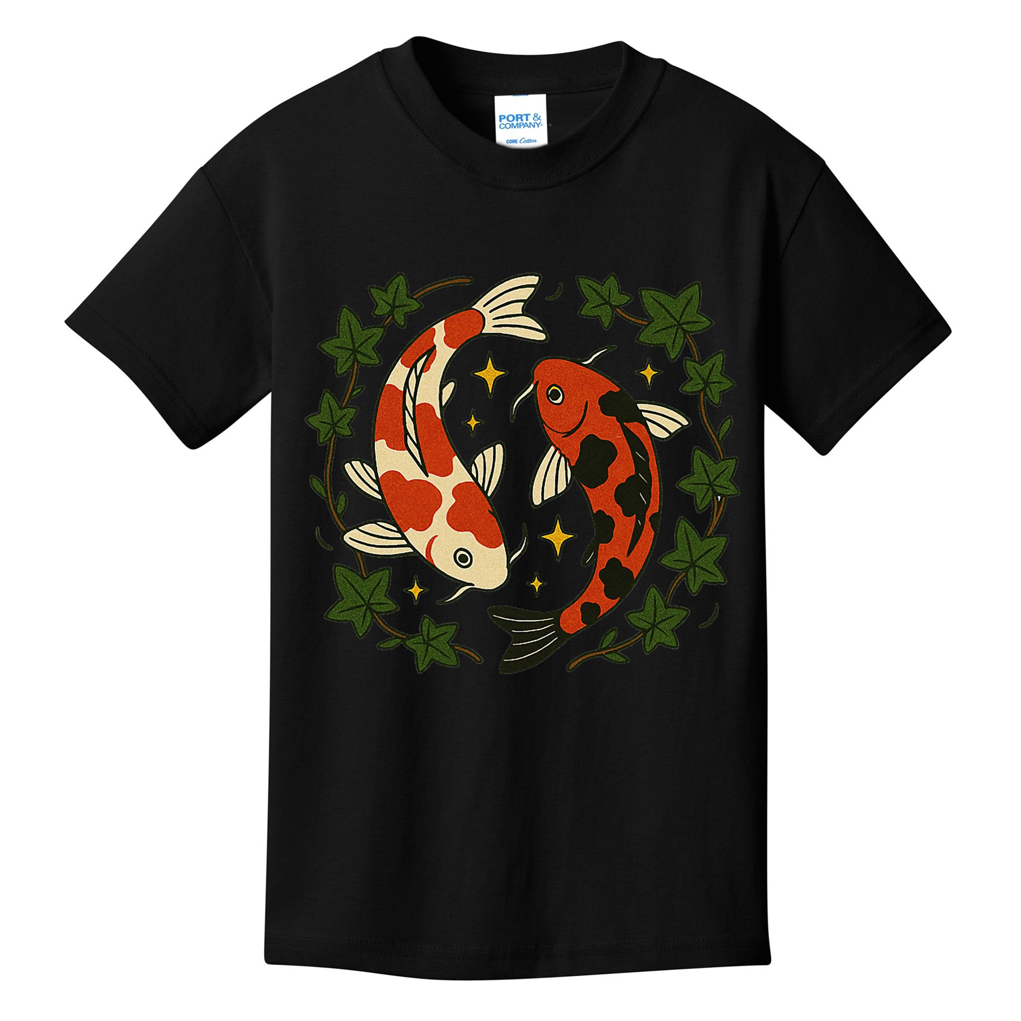 Koi Pond Illustration Koi Lovers Artwork Koi Fish Kids T-Shirt