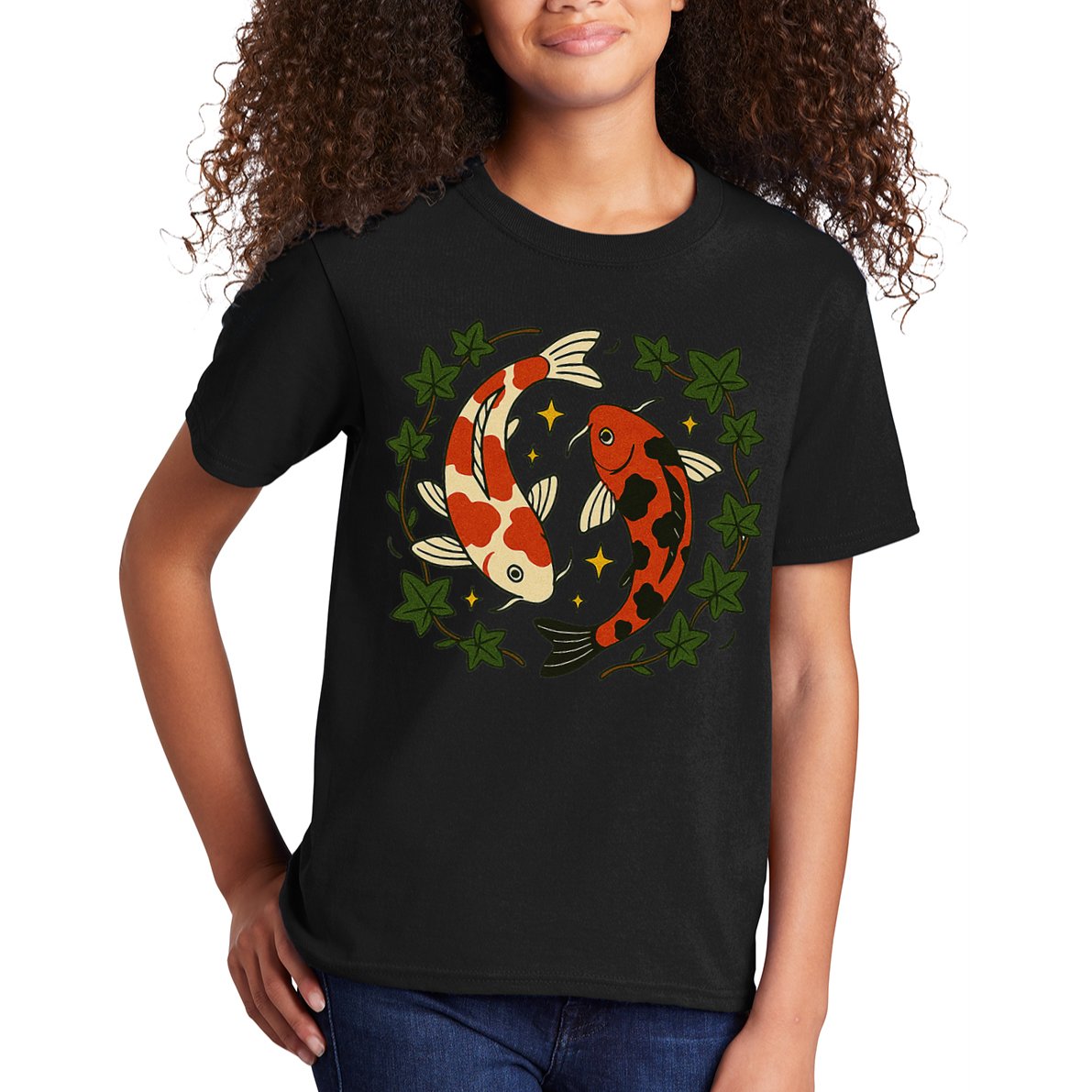 Koi Pond Illustration Koi Lovers Artwork Koi Fish Kids T-Shirt