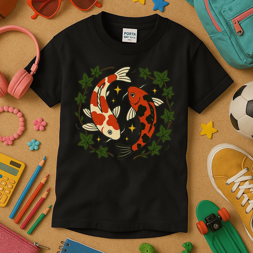 Koi Pond Illustration Koi Lovers Artwork Koi Fish Kids T-Shirt