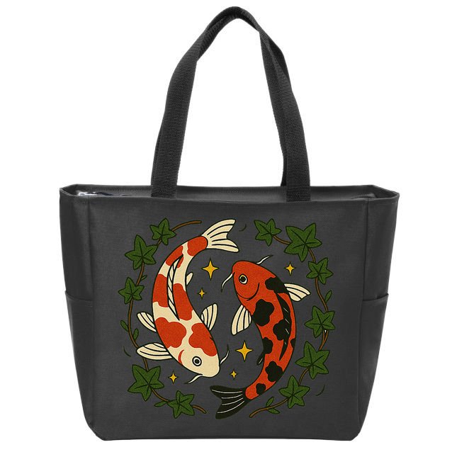 Koi Pond Illustration Koi Lovers Artwork Koi Fish Zip Tote Bag