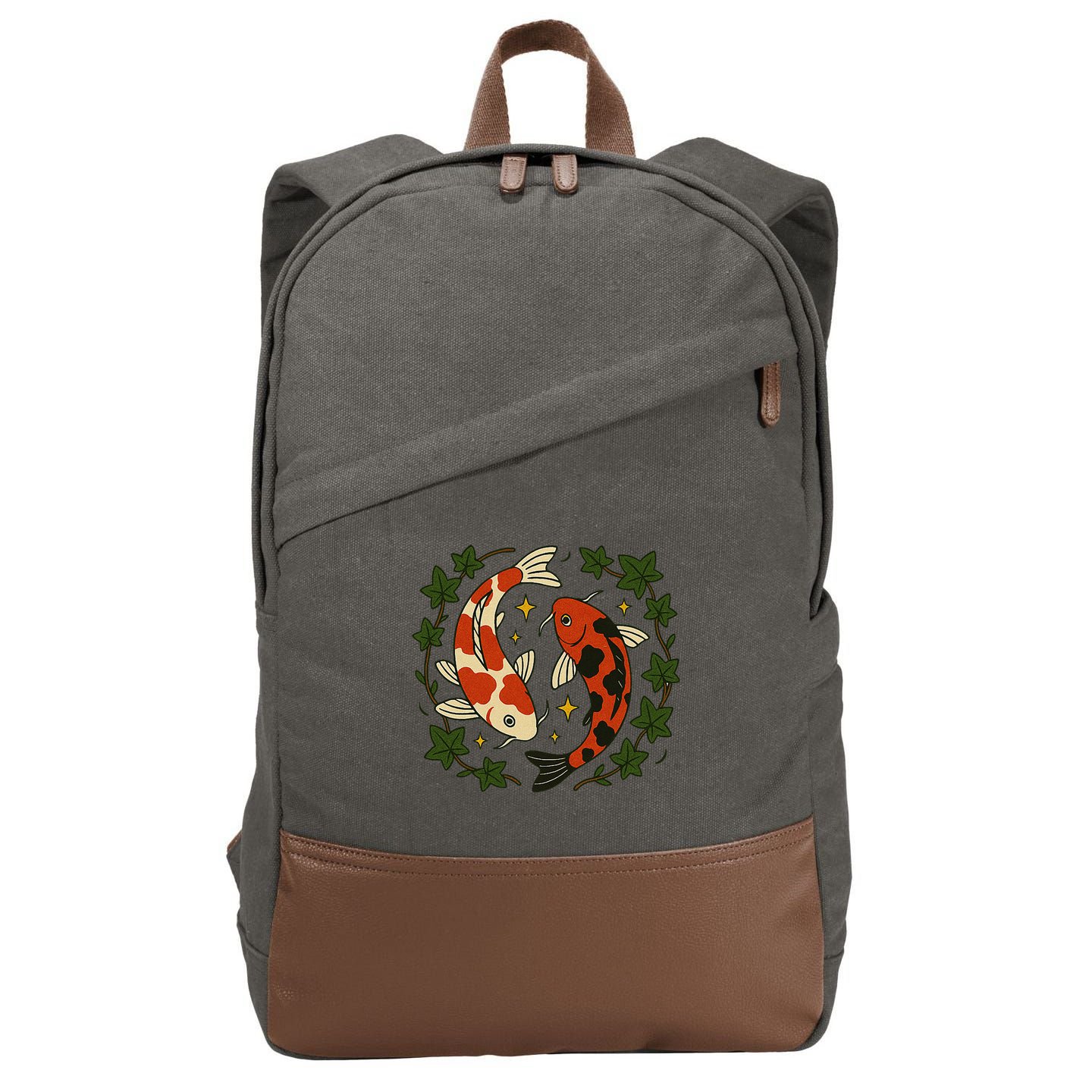 Koi Pond Illustration Koi Lovers Artwork Koi Fish Cotton Canvas Backpack