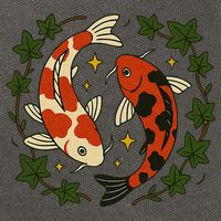 Koi Pond Illustration Koi Lovers Artwork Koi Fish Cotton Canvas Backpack