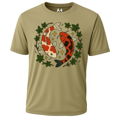 Koi Pond Illustration Koi Lovers Artwork Koi Fish Cooling Performance Crew T-Shirt