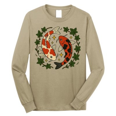 Koi Pond Illustration Koi Lovers Artwork Koi Fish Long Sleeve Shirt