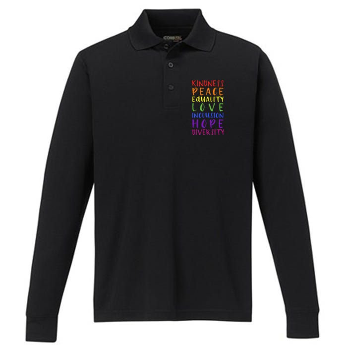 Kindness peace inclusion hope rainbow for gay and lesbian Performance Long Sleeve Polo