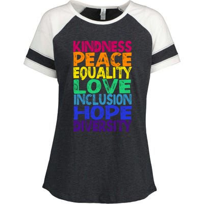 Kindness Peace Love Inclusion Equality Diversity Hu Funny Gift Enza Ladies Jersey Colorblock Tee