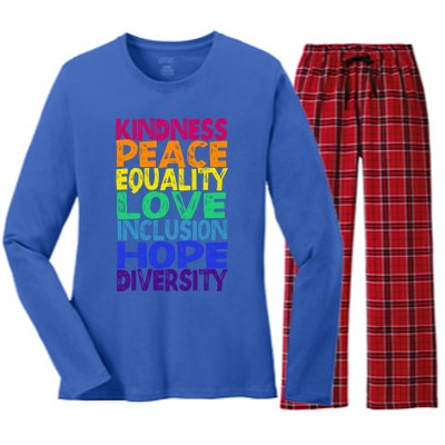 Kindness Peace Love Inclusion Equality Diversity Hu Funny Gift Women's Long Sleeve Flannel Pajama Set 