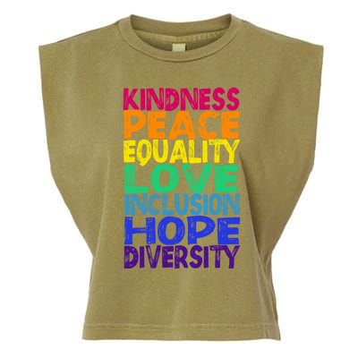 Kindness Peace Love Inclusion Equality Diversity Hu Funny Gift Garment-Dyed Women's Muscle Tee