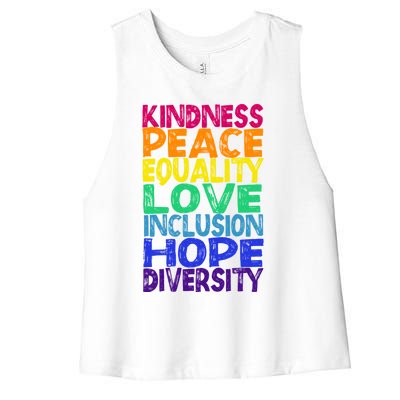 Kindness Peace Love Inclusion Equality Diversity Hu Funny Gift Women's Racerback Cropped Tank