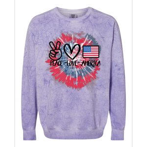 Kids Peace Love America Tie Dye 4th Of July Girl US Flag Colorblast Crewneck Sweatshirt