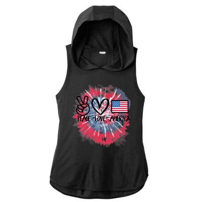 Kids Peace Love America Tie Dye 4th Of July Girl US Flag Ladies PosiCharge Tri-Blend Wicking Draft Hoodie Tank