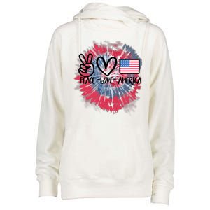 Kids Peace Love America Tie Dye 4th Of July Girl US Flag Womens Funnel Neck Pullover Hood