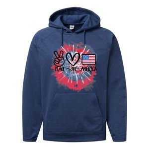 Kids Peace Love America Tie Dye 4th Of July Girl US Flag Performance Fleece Hoodie