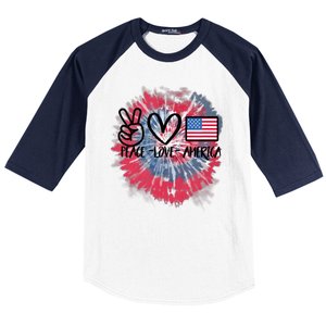 Kids Peace Love America Tie Dye 4th Of July Girl US Flag Baseball Sleeve Shirt