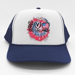 Kids Peace Love America Tie Dye 4th Of July Girl US Flag Trucker Hat