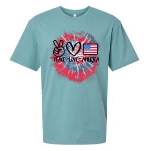 Kids Peace Love America Tie Dye 4th Of July Girl US Flag Sueded Cloud Jersey T-Shirt