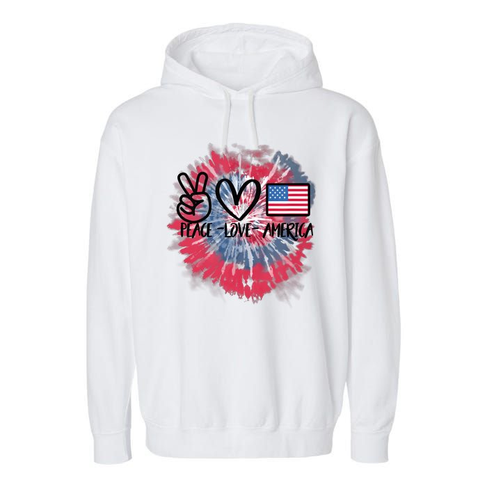 Kids Peace Love America Tie Dye 4th Of July Girl US Flag Garment-Dyed Fleece Hoodie