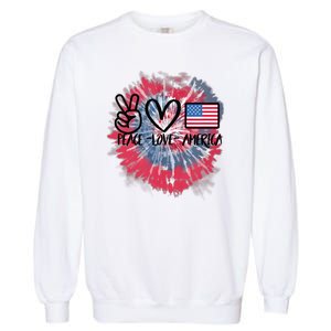 Kids Peace Love America Tie Dye 4th Of July Girl US Flag Garment-Dyed Sweatshirt