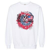 Kids Peace Love America Tie Dye 4th Of July Girl US Flag Garment-Dyed Sweatshirt