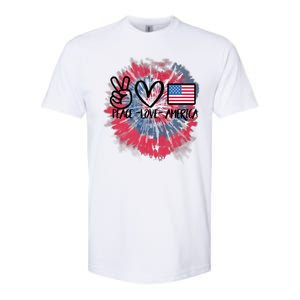 Kids Peace Love America Tie Dye 4th Of July Girl US Flag Softstyle CVC T-Shirt