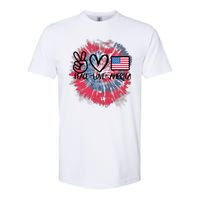 Kids Peace Love America Tie Dye 4th Of July Girl US Flag Softstyle CVC T-Shirt