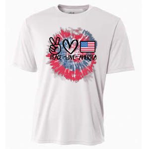 Kids Peace Love America Tie Dye 4th Of July Girl US Flag Cooling Performance Crew T-Shirt