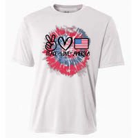 Kids Peace Love America Tie Dye 4th Of July Girl US Flag Cooling Performance Crew T-Shirt