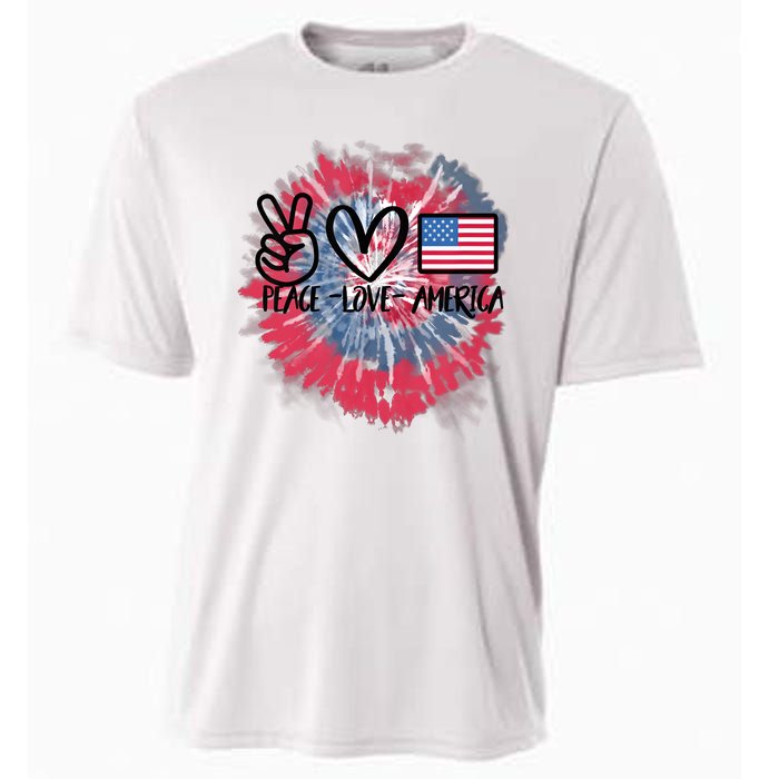 Kids Peace Love America Tie Dye 4th Of July Girl US Flag Cooling Performance Crew T-Shirt