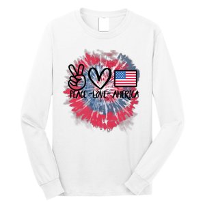 Kids Peace Love America Tie Dye 4th Of July Girl US Flag Long Sleeve Shirt