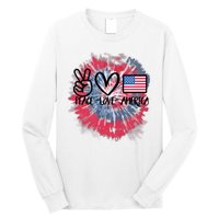 Kids Peace Love America Tie Dye 4th Of July Girl US Flag Long Sleeve Shirt