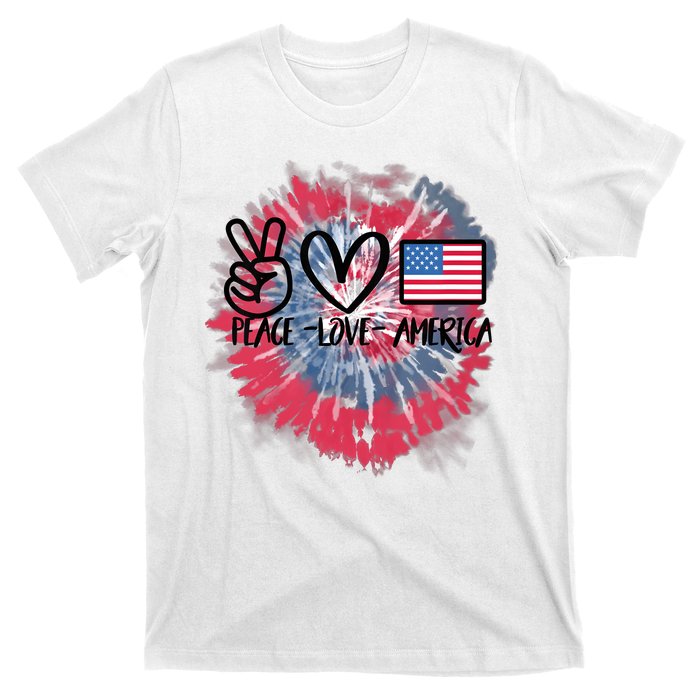 Kids Peace Love America Tie Dye 4th Of July Girl US Flag T-Shirt